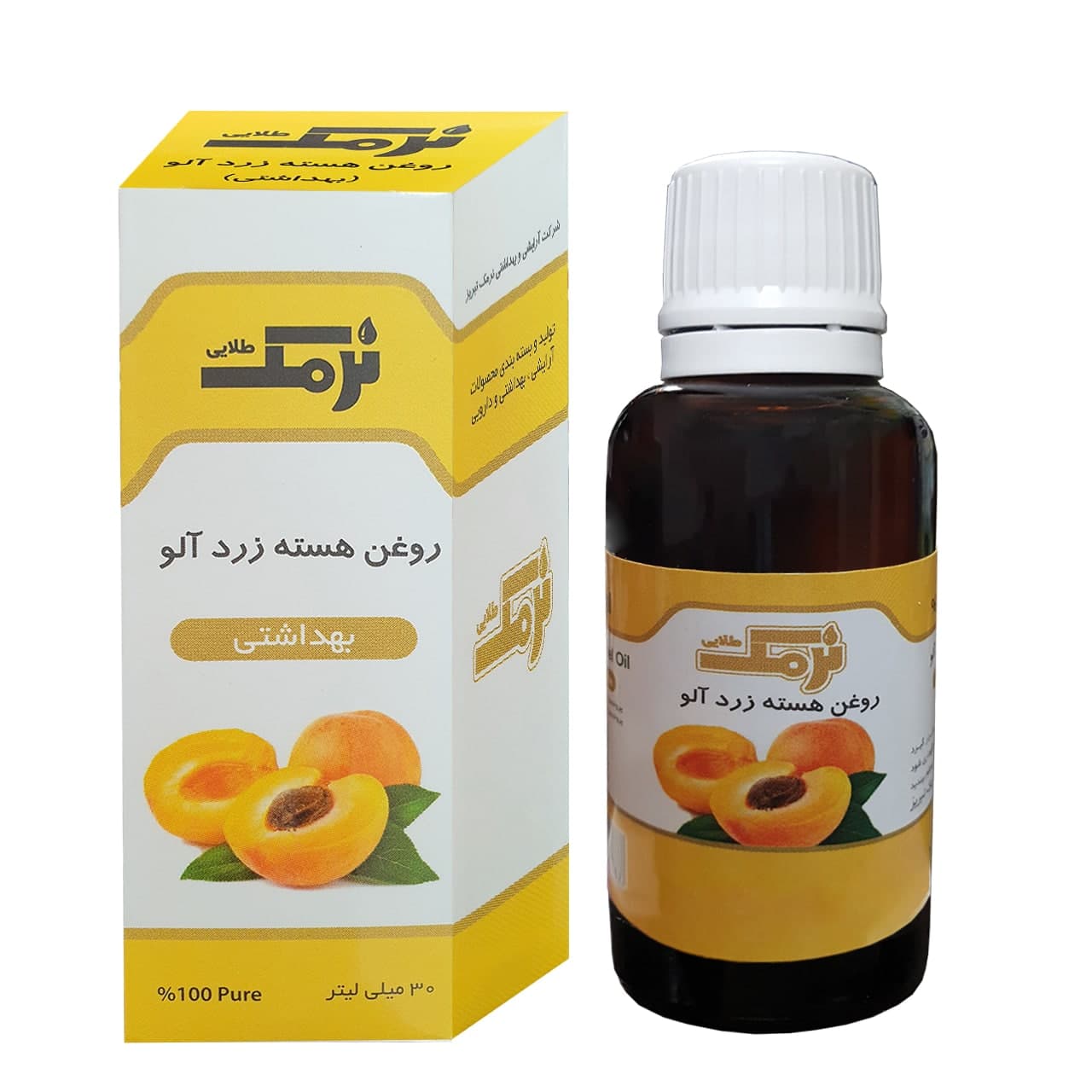 روغن بدن نرمک طلایی مدل هسته زرد آلو کد n.t حجم 30 میلی لیتر